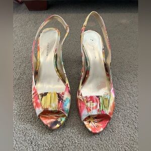 AK Anne Klein Floral Slingback Heels Size 7.5M Multicolor Open Toe Pumps